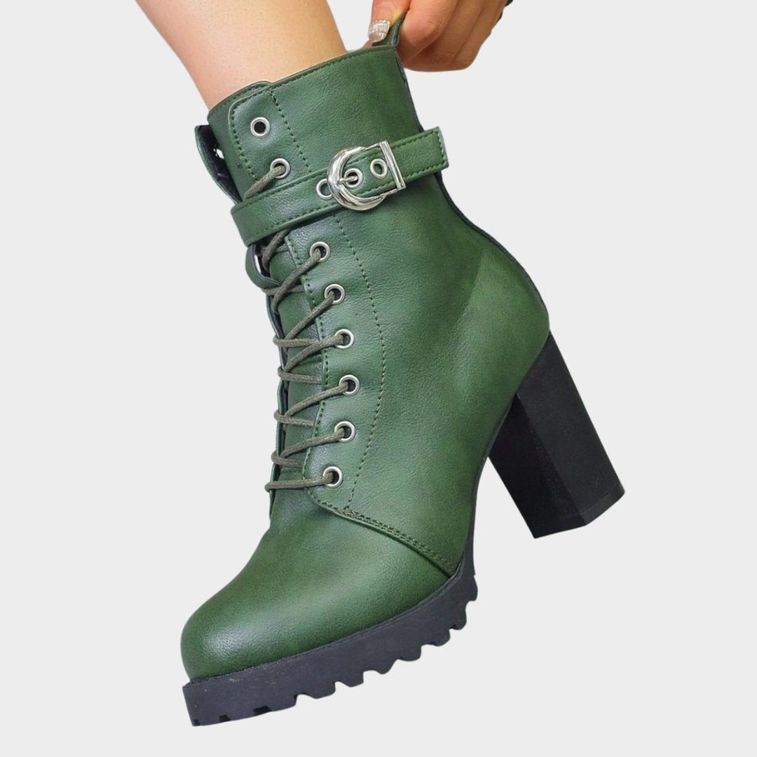 Block Heel Ankle Boots with Lace-Up Front for Women