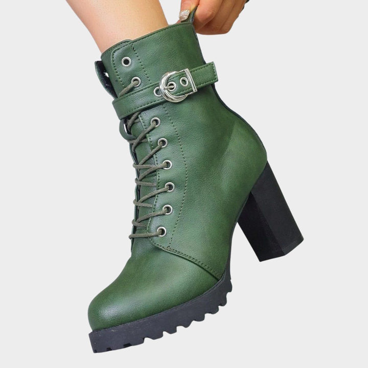 Block Heel Ankle Boots with Lace-Up Front for Women