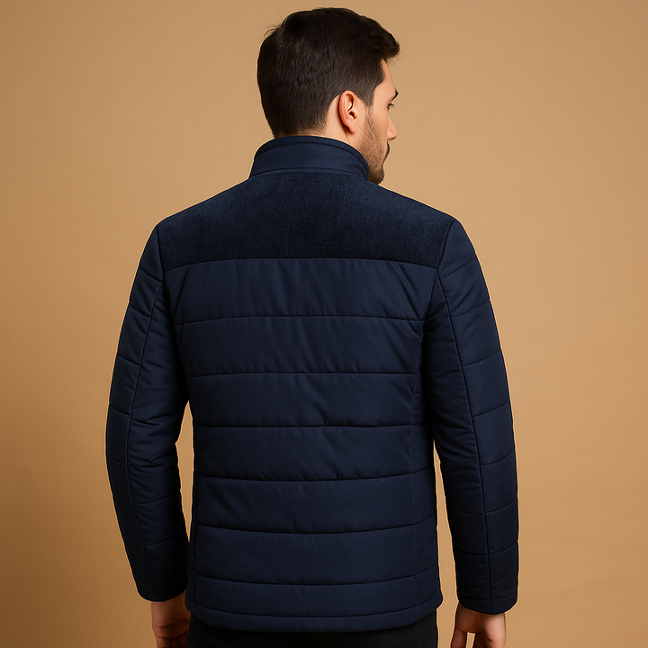 Men’s Quilted Jacket  Stand Collar Zip Up Casual Jacket
