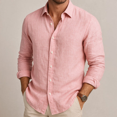 Men's Casual Linen-Blend Shirt with Button Front