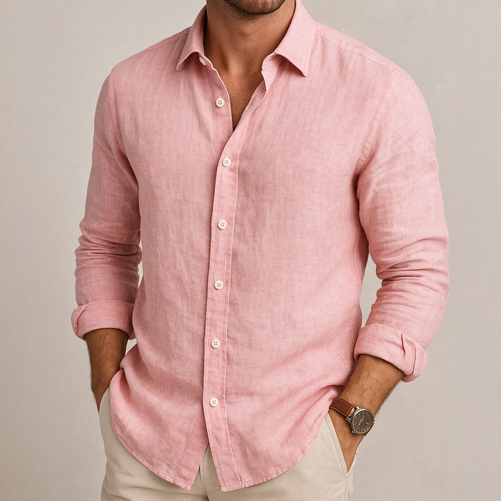 Men's Casual Linen-Blend Shirt with Button Front