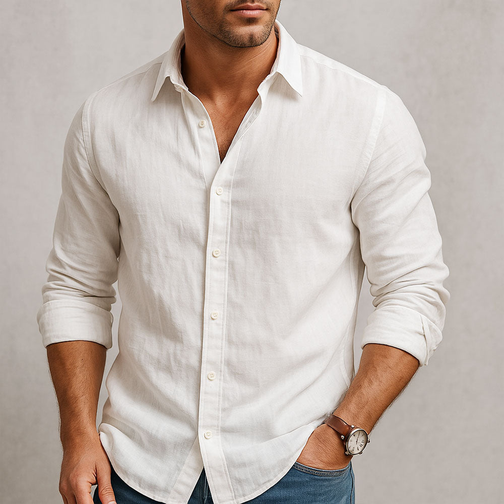 Men's Casual Linen-Blend Shirt with Button Front