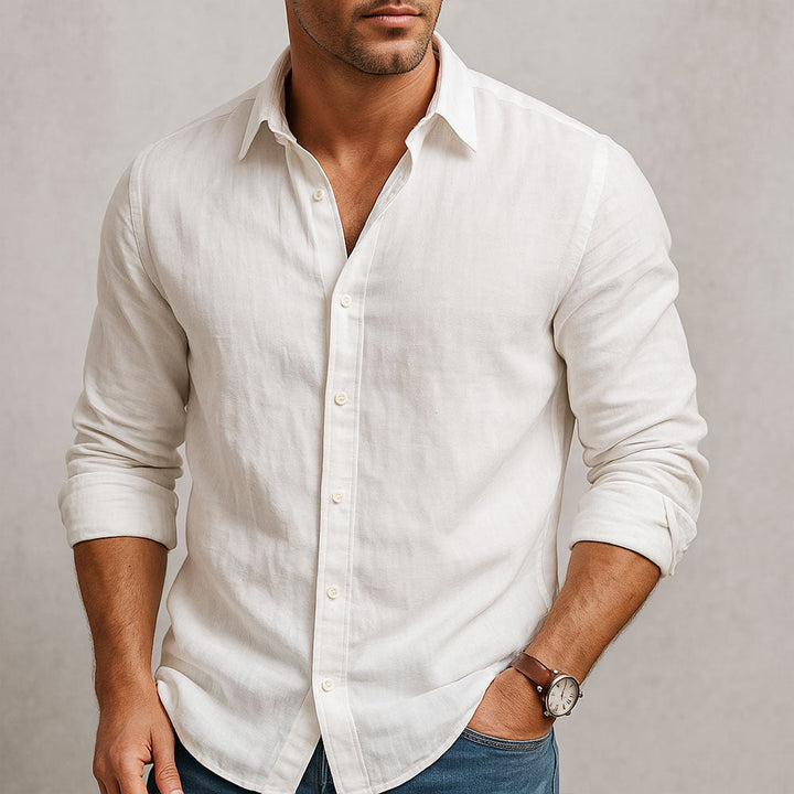 Men's Casual Linen-Blend Shirt with Button Front