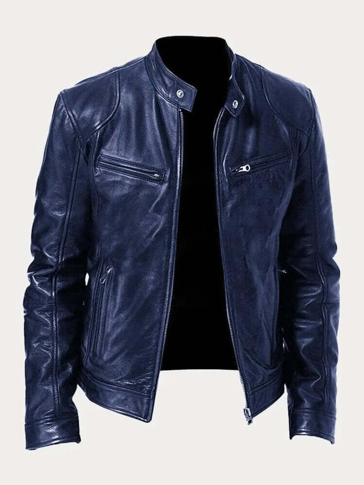 Aiden | Men's Classic Biker-Style Zip-Up Leather Jacket