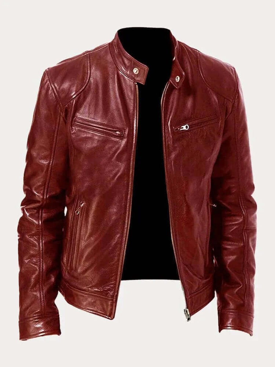 Aiden | Men's Classic Biker-Style Zip-Up Leather Jacket