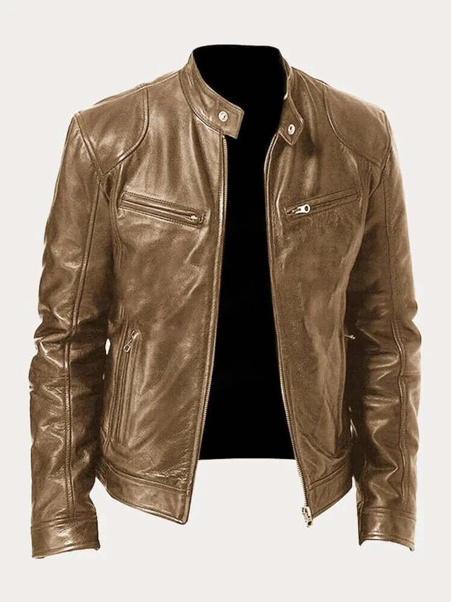 Aiden | Men's Classic Biker-Style Zip-Up Leather Jacket