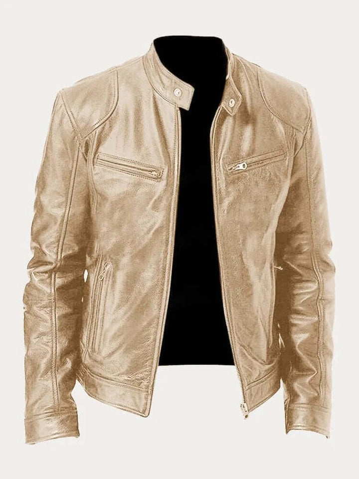 Aiden | Men's Classic Biker-Style Zip-Up Leather Jacket