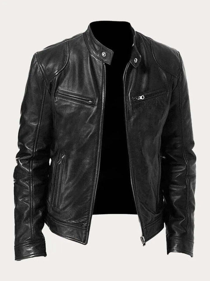Aiden | Men's Classic Biker-Style Zip-Up Leather Jacket