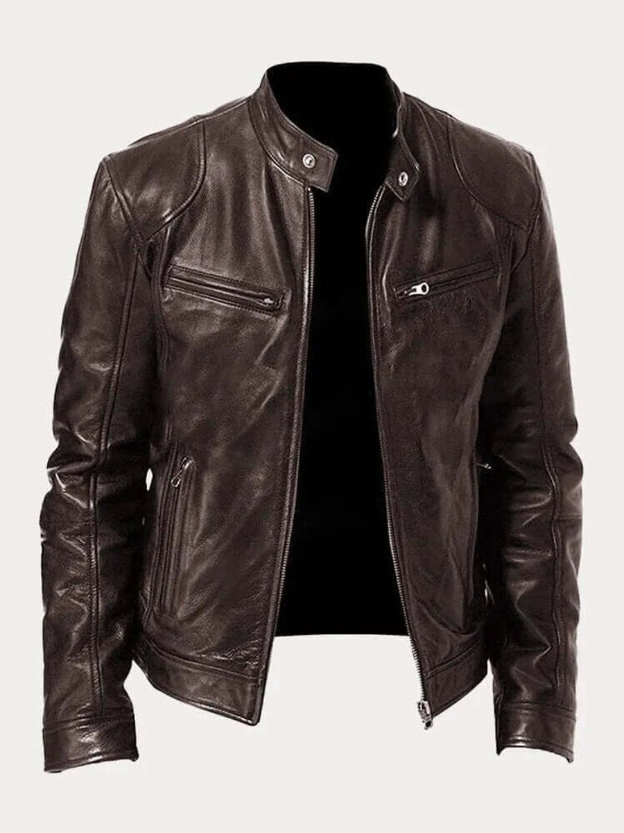 Aiden | Men's Classic Biker-Style Zip-Up Leather Jacket
