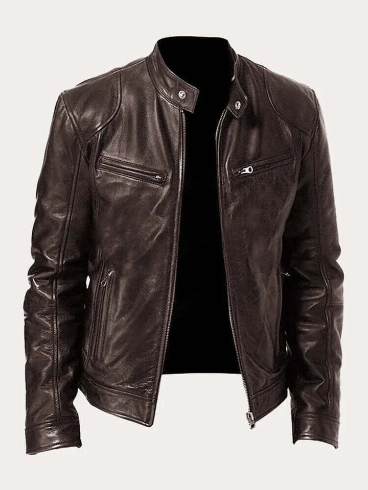 Aiden | Men's Classic Biker-Style Zip-Up Leather Jacket