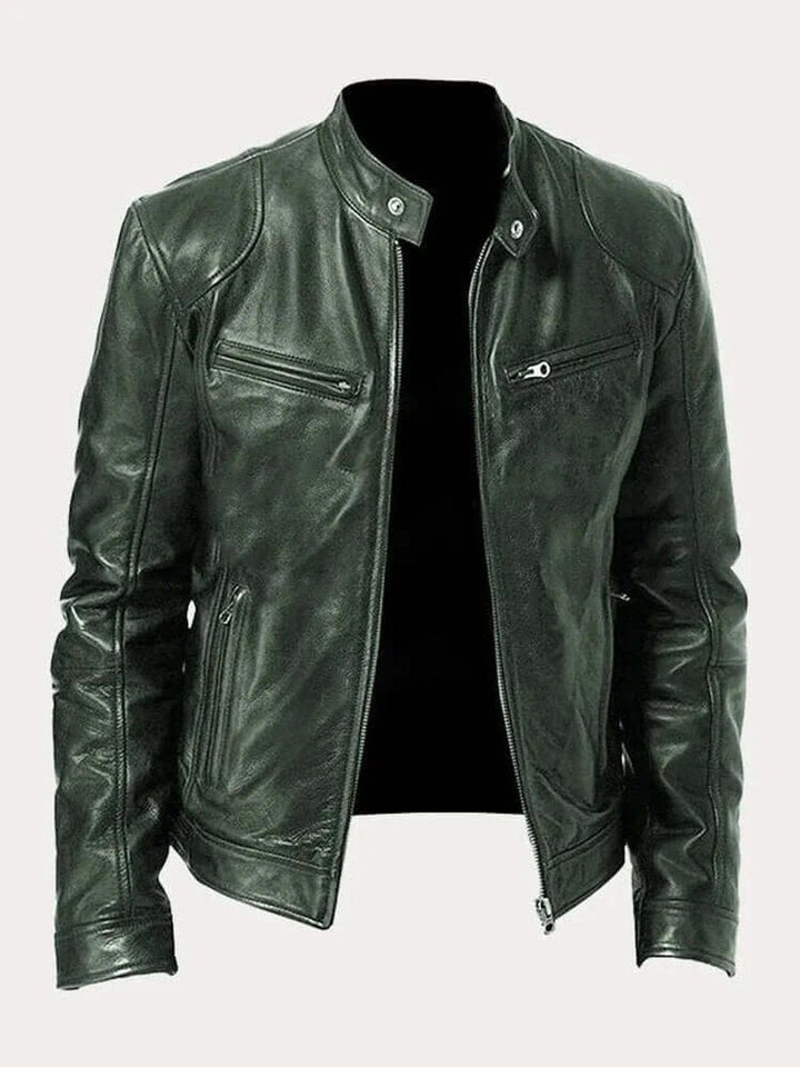 Aiden | Men's Classic Biker-Style Zip-Up Leather Jacket
