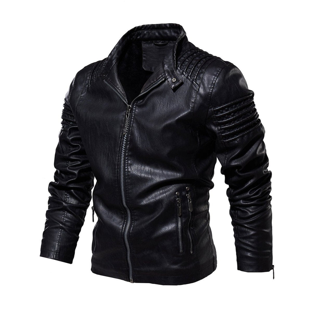 Alexander | Men's Moto-Style Faux Leather Jacket Ribbed Shoulder