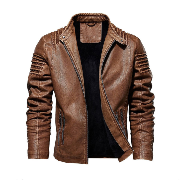 Alexander | Men's Moto-Style Faux Leather Jacket Ribbed Shoulder