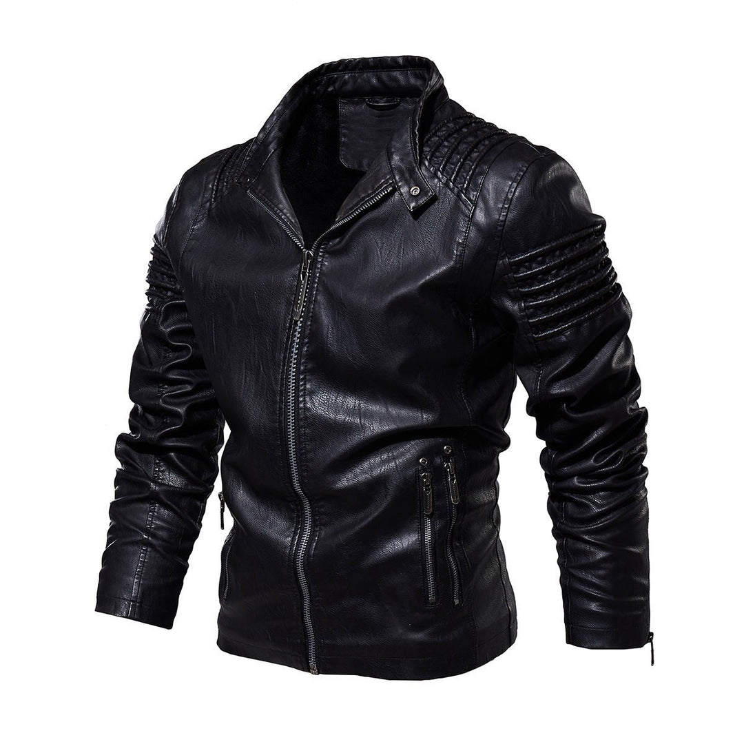 Alexander | Men's Moto-Style Faux Leather Jacket Ribbed Shoulder