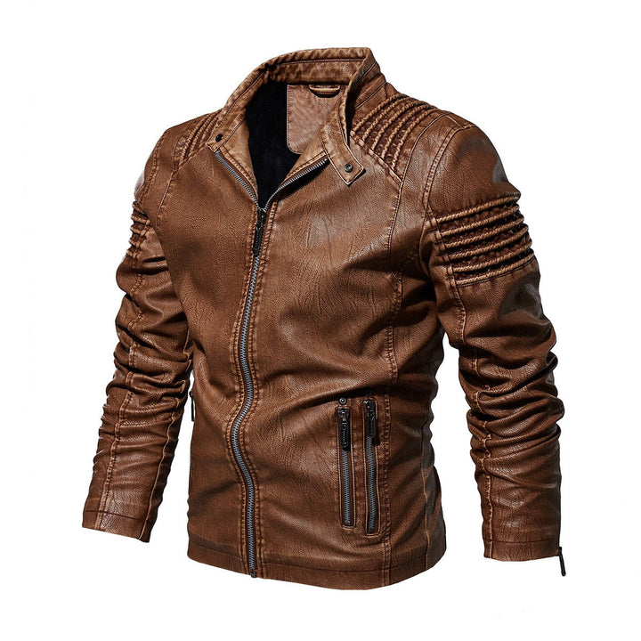 Alexander | Men's Moto-Style Faux Leather Jacket Ribbed Shoulder