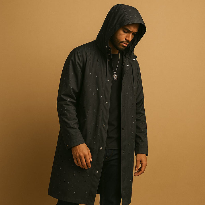 Nathan | Men's Waterproof Hooded Long Rain Jacket EVA Snap-Button