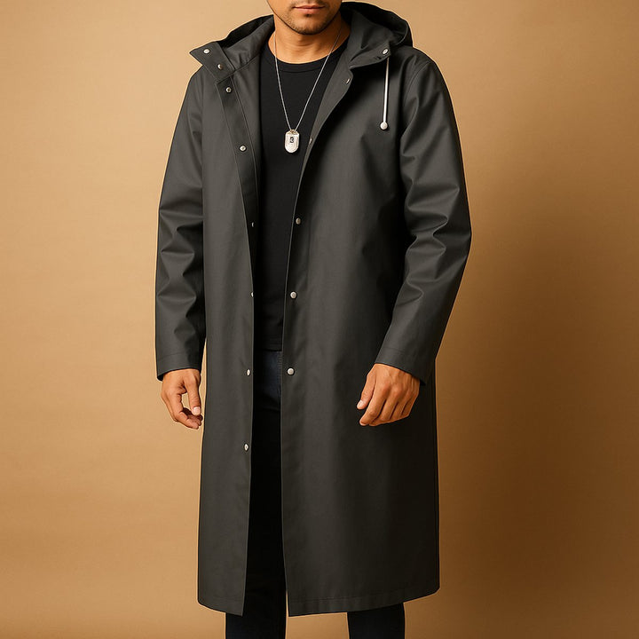 Nathan | Men's Waterproof Hooded Long Rain Jacket EVA Snap-Button