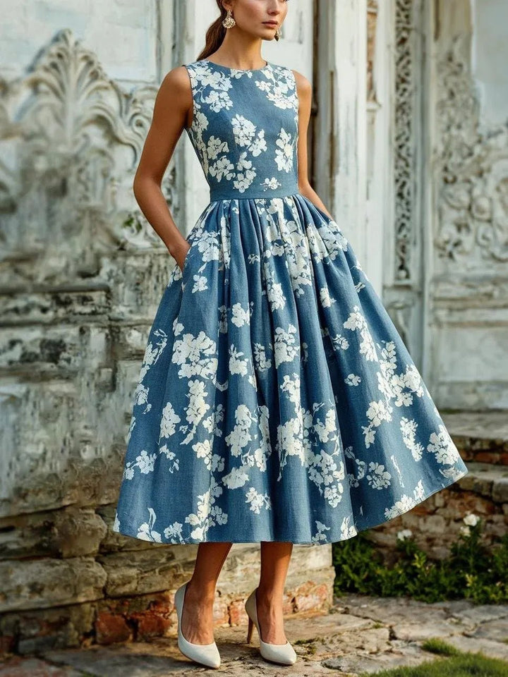 Midi Dress – Off-Shoulder Floral Swing