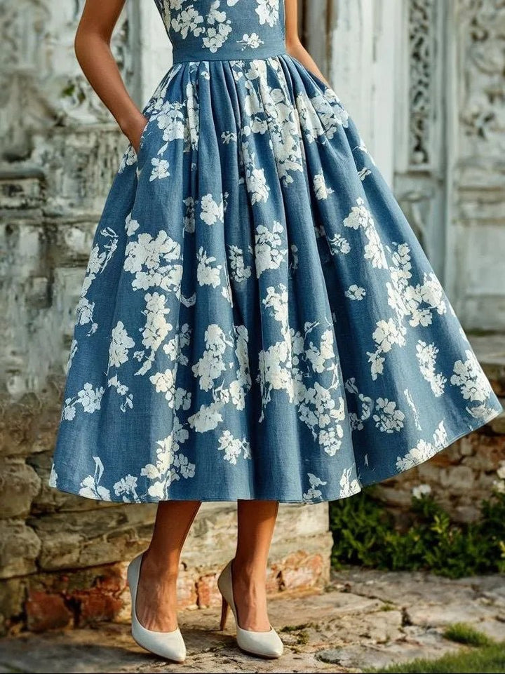 Midi Dress – Off-Shoulder Floral Swing