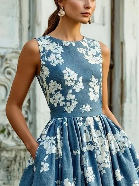 Midi Dress – Off-Shoulder Floral Swing