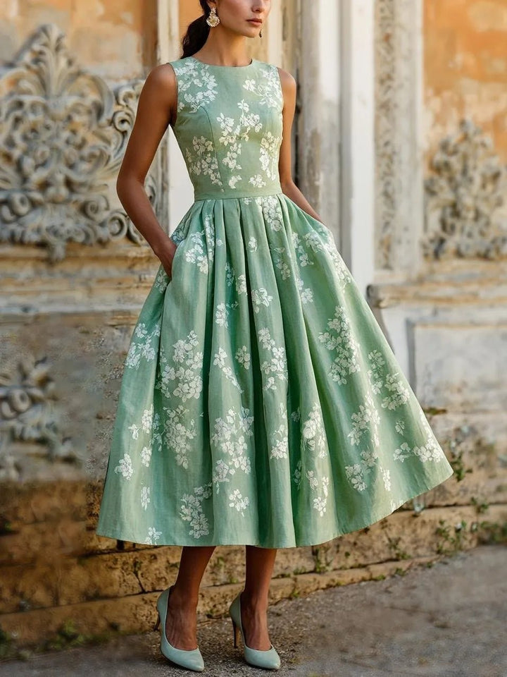 Midi Dress – Off-Shoulder Floral Swing