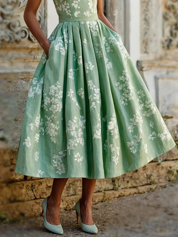 Midi Dress – Off-Shoulder Floral Swing