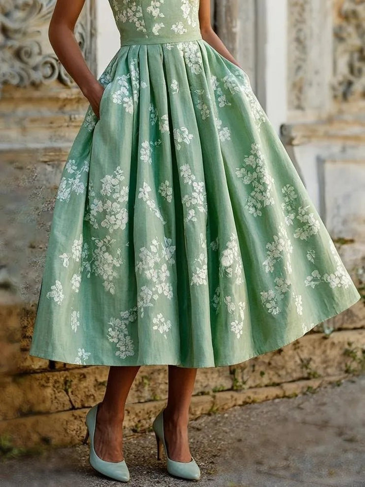 Midi Dress – Off-Shoulder Floral Swing