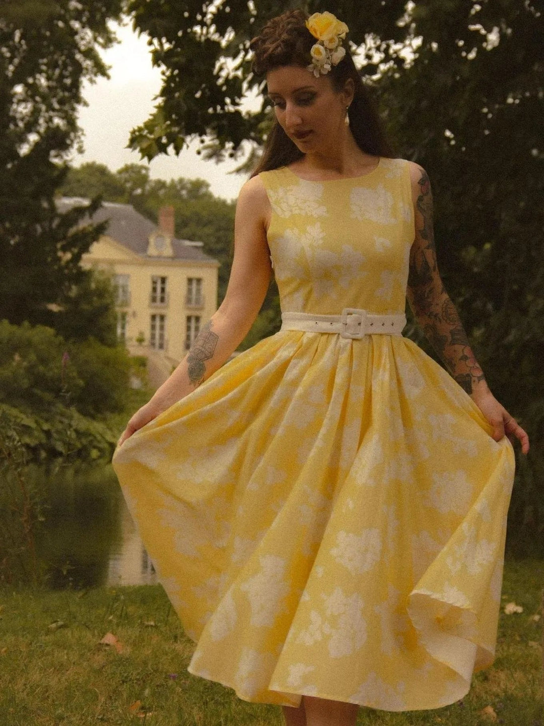 Midi Dress – Off-Shoulder Floral Swing