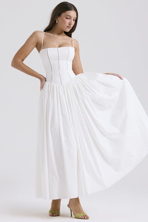 Arvelle | Pleated Strapless Midi Wedding Guest Gowns