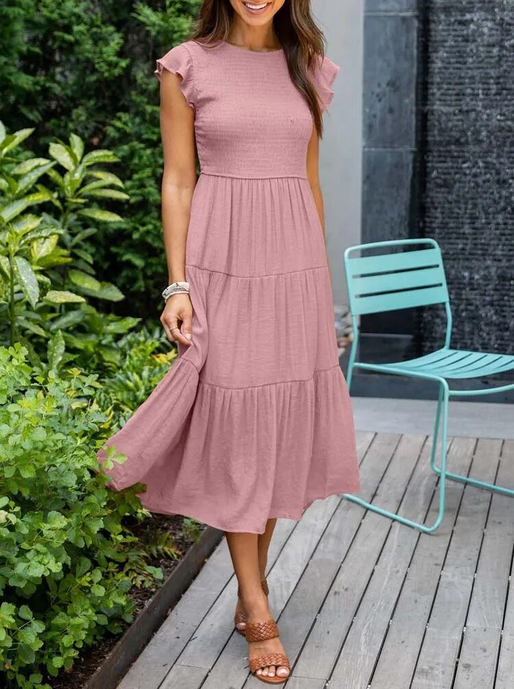 Midi Dress – Tiered Short-Sleeve Midi