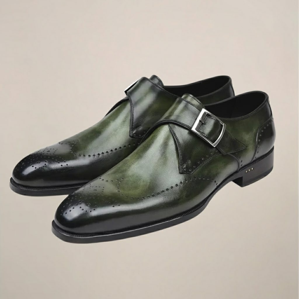 Brogue Dress Shoes with Monk Strap for Men