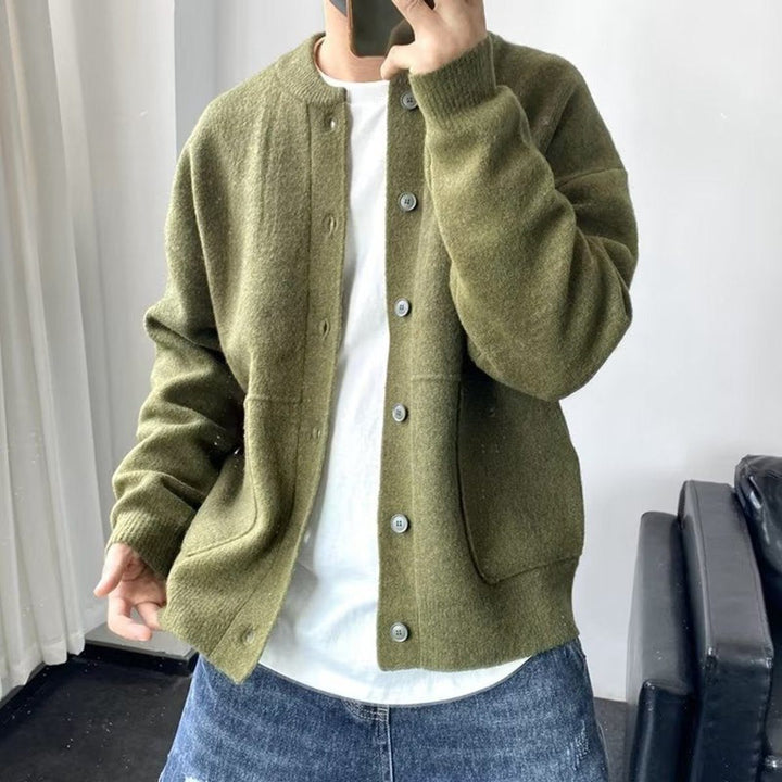 Knit Oversized Cardigan with Button-Front for Men
