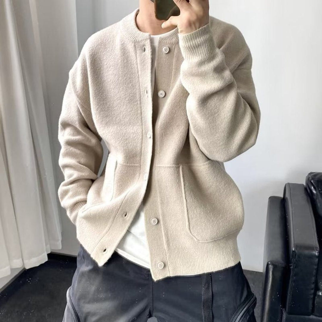Knit Oversized Cardigan with Button-Front for Men
