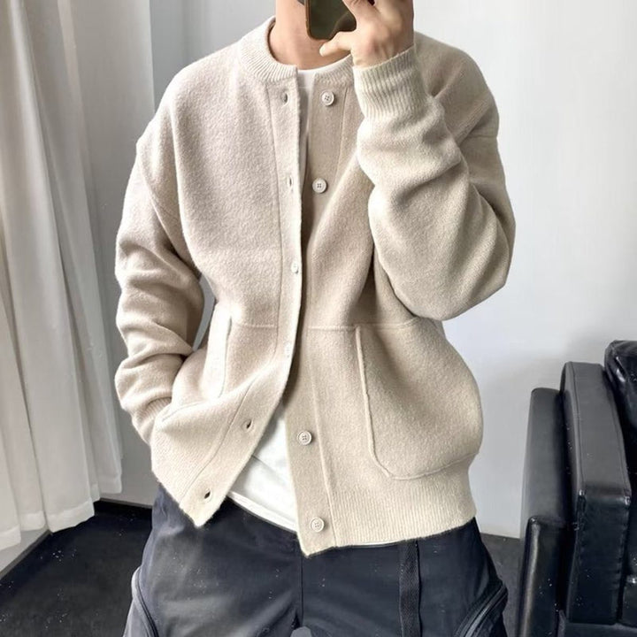 Knit Oversized Cardigan with Button-Front for Men