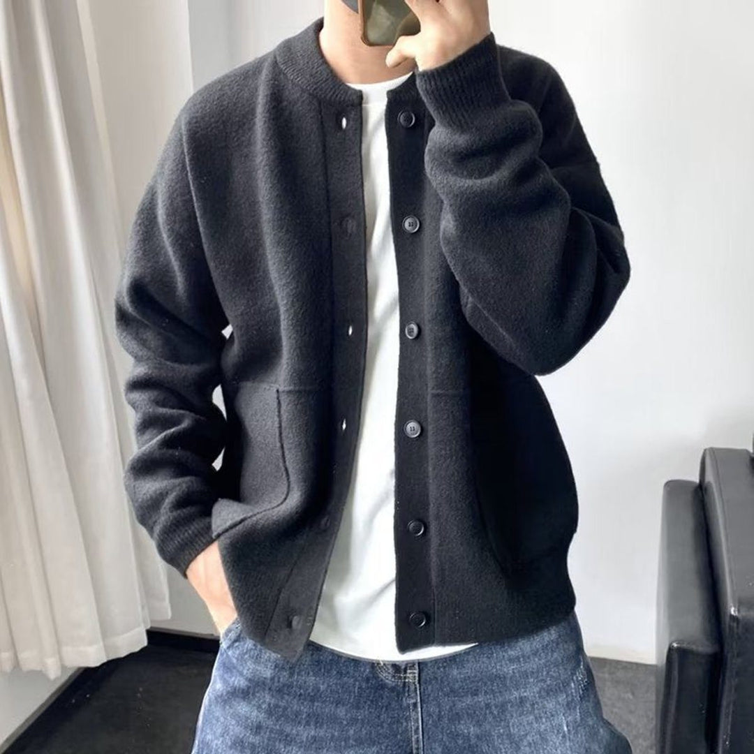 Knit Oversized Cardigan with Button-Front for Men