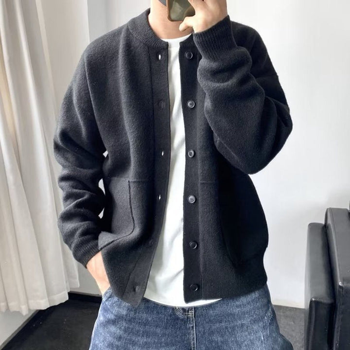 Knit Oversized Cardigan with Button-Front for Men