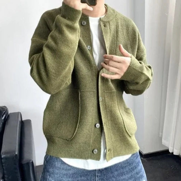 Knit Oversized Cardigan with Button-Front for Men