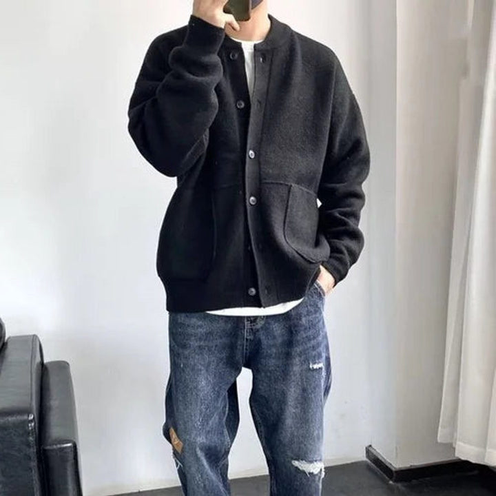 Knit Oversized Cardigan with Button-Front for Men