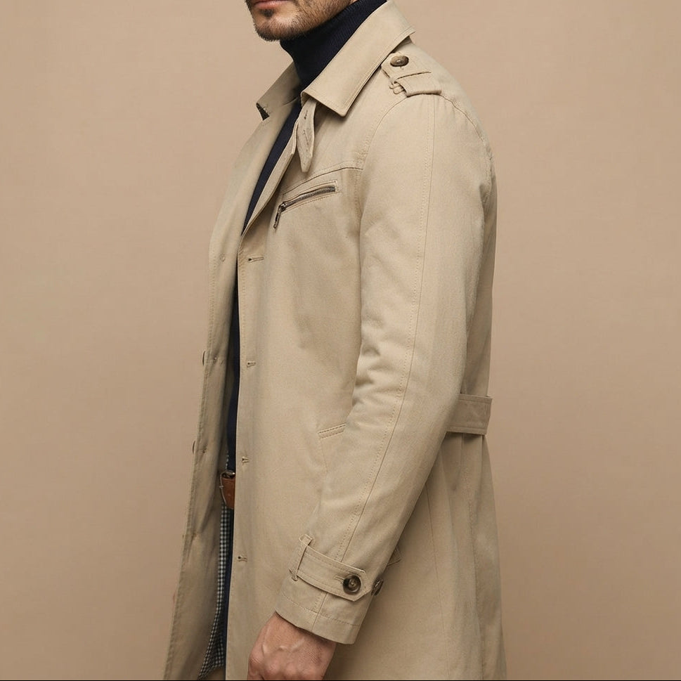 Men’s Trench Coat Casual Long Jacket Business Outerwear