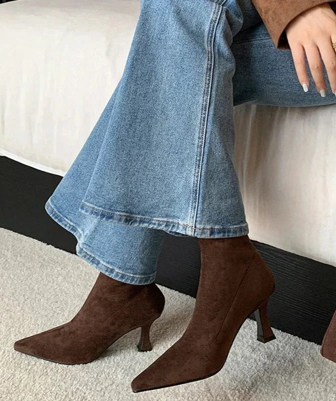 Block Heel Ankle Boots with Pointed Toe for Women