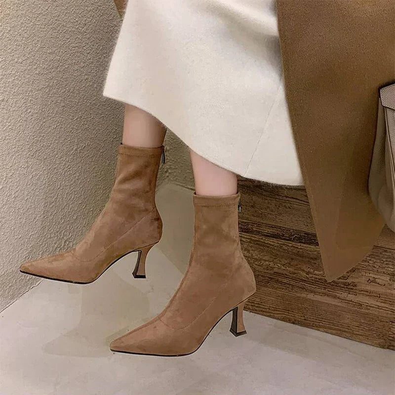 Block Heel Ankle Boots with Pointed Toe for Women