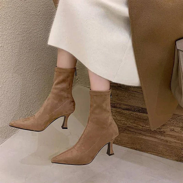 Block Heel Ankle Boots with Pointed Toe for Women