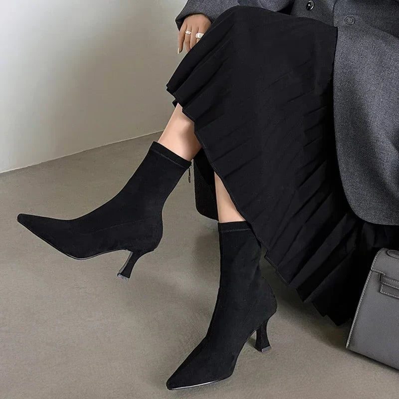Block Heel Ankle Boots with Pointed Toe for Women