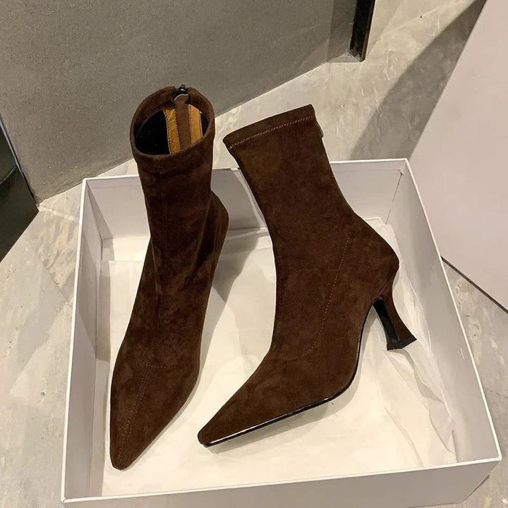 Block Heel Ankle Boots with Pointed Toe for Women