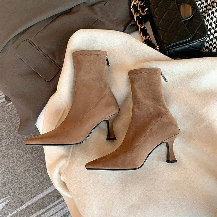 Block Heel Ankle Boots with Pointed Toe for Women
