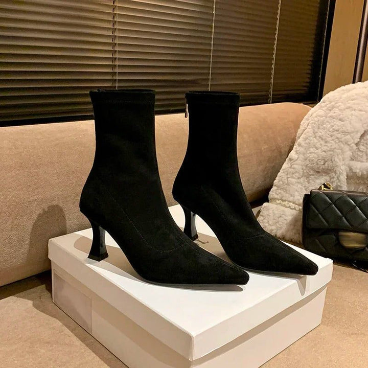 Block Heel Ankle Boots with Pointed Toe for Women