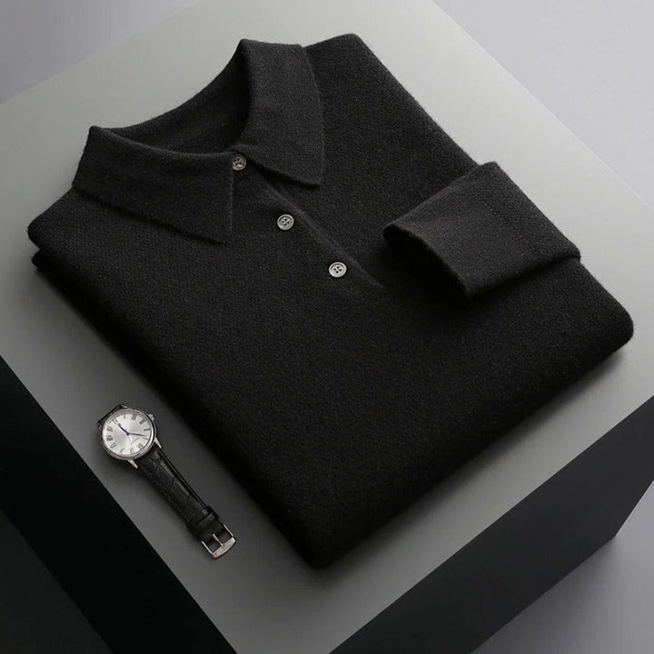 Cashmere Knit Jumper with Polo Neck and Long Sleeves for Men