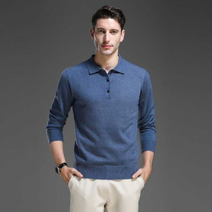 Cashmere Knit Jumper with Polo Neck and Long Sleeves for Men