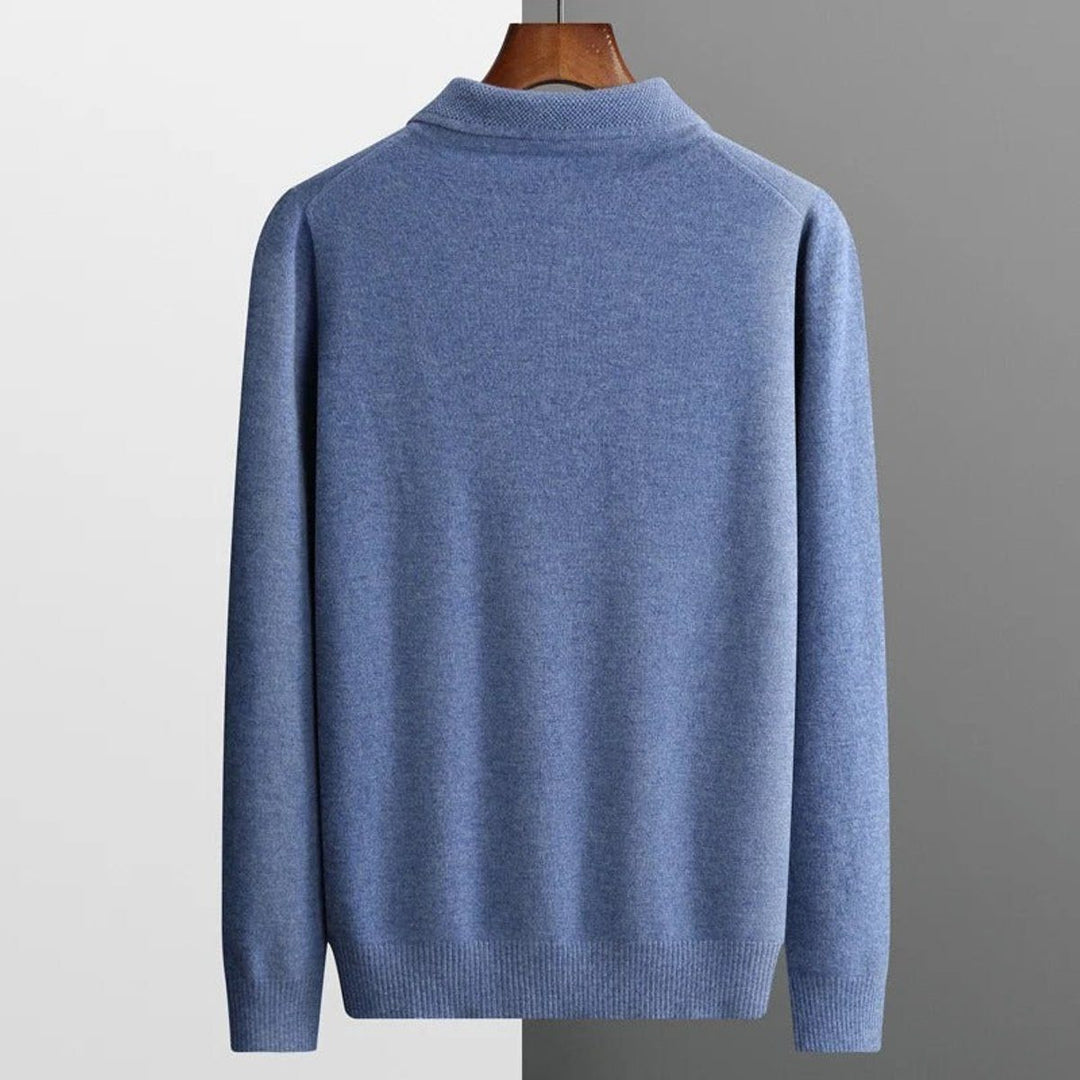 Cashmere Knit Jumper with Polo Neck and Long Sleeves for Men