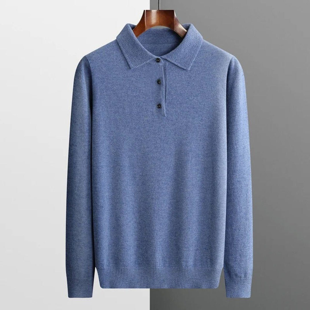 Cashmere Knit Jumper with Polo Neck and Long Sleeves for Men